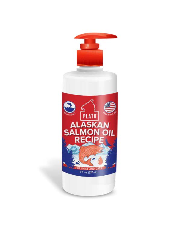 Plato Alaskan Salmon Oil Recipe bottle on a white background - Harmony Pet Supplies | Scarborough, Pickering, Ajax, Whitby and North York