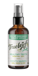 Trueleaf dental gel bottle on a white background