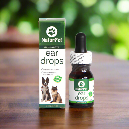 NaturPet ear drops packaging with bottle on a white background