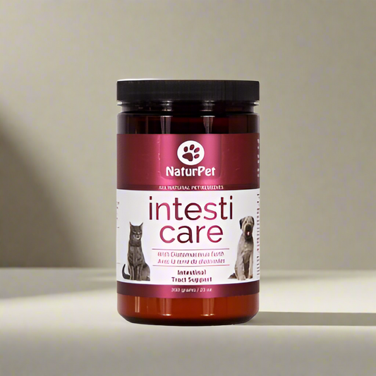 NaturPet Intesti Care supplement jar on a white background