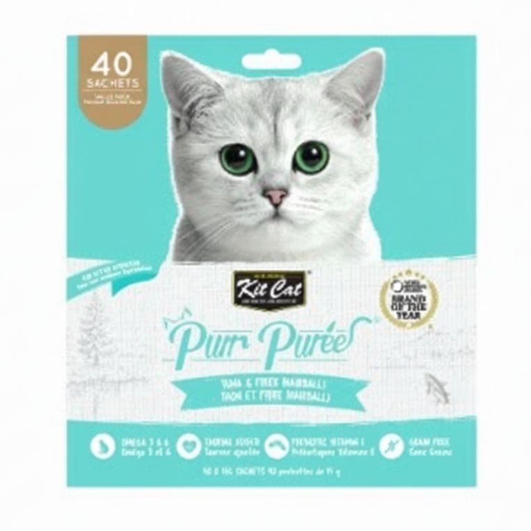 Cat product packaging with a cat illustration on a teal background