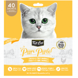 Cat food package with a cat illustration on a yellow and white background