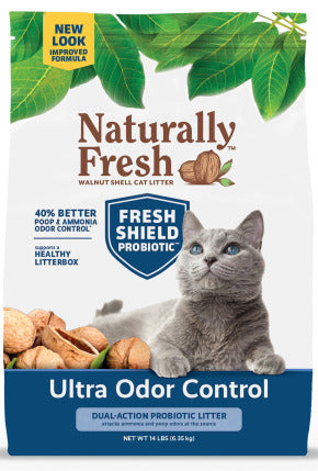 Cat litter package with a cat and probiotic shield on a white background at Harmony Pet Supplies, Scarborough
