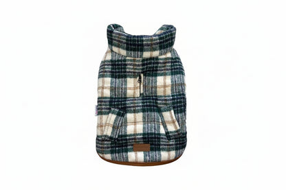 foufoudog brand Plaid patterned dog coat on a white background at Harmony Pet Supplies Scarborough