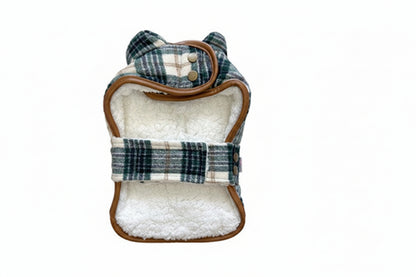 foufou dog brand Plaid-patterned pet coat with white interior on a white background at Harmony Pet Supplies Scarborough