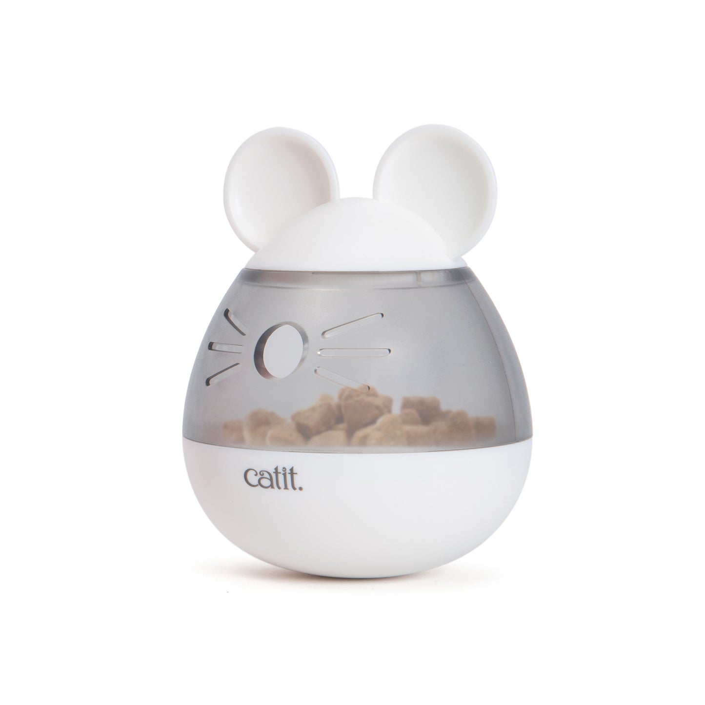 Catit cat toy with a transparent body and white top on a white background